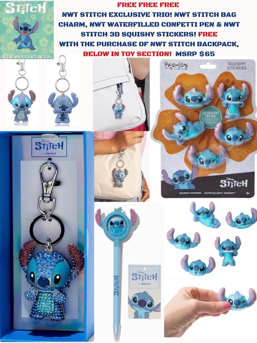 NWT DISNEY STITCH ACCESSORY TRIO! FREE ONLY IF BUNDLED WITH STITCH BACKPACK!